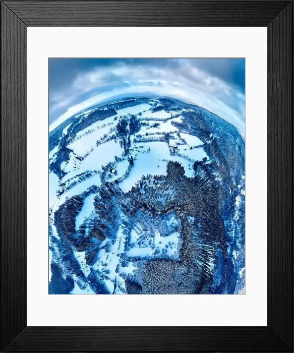 Framed Print : Beautiful panoramic aerial drone view on a winter landscape in the Stolowe mountains during a snowfall Framed Print : Beautiful panoramic aerial drone view on a winter landscape in the Stolowe mountains during a snowfall