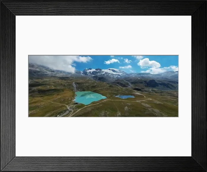 Framed Print : Aerial view of Mont Breithorn, Monte Rosa massif and Goillet lake from Plan Maison, Cervinia, Italy Framed Print : Aerial view of Mont Breithorn, Monte Rosa massif and Goillet lake from Plan Maison, Cervinia, Italy