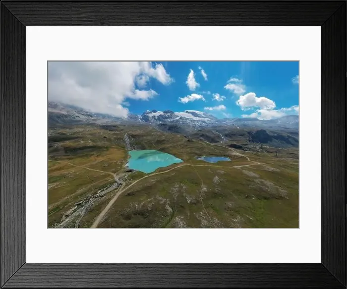 Framed Print : Aerial view of Mont Breithorn, Monte Rosa massif and Goillet lake from Plan Maison, Cervinia, Italy Framed Print : Aerial view of Mont Breithorn, Monte Rosa massif and Goillet lake from Plan Maison, Cervinia, Italy