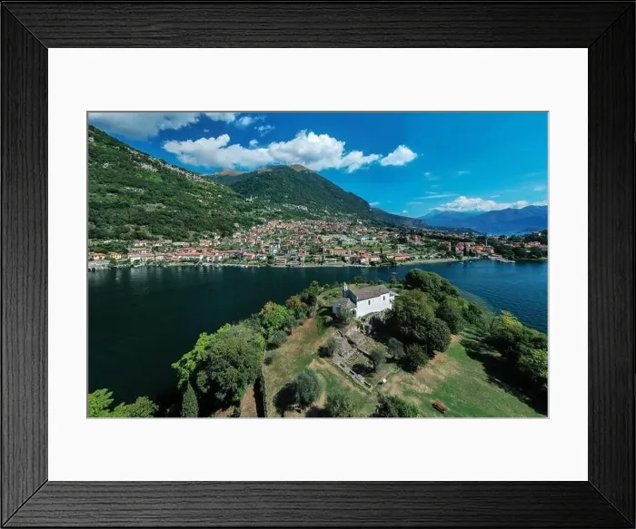 Framed Print : Aerial view of Comacina Island and the town of Ossuccio during a summer morning, Como Lake, Lombardy, northern Italy Framed Print : Aerial view of Comacina Island and the town of Ossuccio during a summer morning, Como Lake, Lombardy, northern Italy