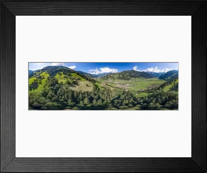 Framed Print : 360 Panorama Aerial view of Zillertal Valley village in sunny summer afternoon in Tyrol Austria Framed Print : 360 Panorama Aerial view of Zillertal Valley village in sunny summer afternoon in Tyrol Austria