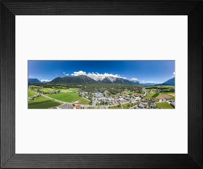 Framed Print : Panorama aerial view of mieming mountain range in Obermieming valley in Tyrol Austria Framed Print : Panorama aerial view of mieming mountain range in Obermieming valley in Tyrol Austria