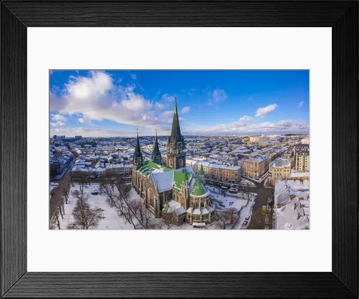 Framed Print : Lviv, Ukraine - January 29, 2021: Aerial veiw on Elizabeth church in Lviv, Ukraine from drone Framed Print : Lviv, Ukraine - January 29, 2021: Aerial veiw on Elizabeth church in Lviv, Ukraine from drone
