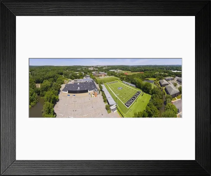 Framed Print : Bentley University Dana Athletic Center and Bentley Falcons football court aerial view in city of Waltham Framed Print : Bentley University Dana Athletic Center and Bentley Falcons football court aerial view in city of Waltham