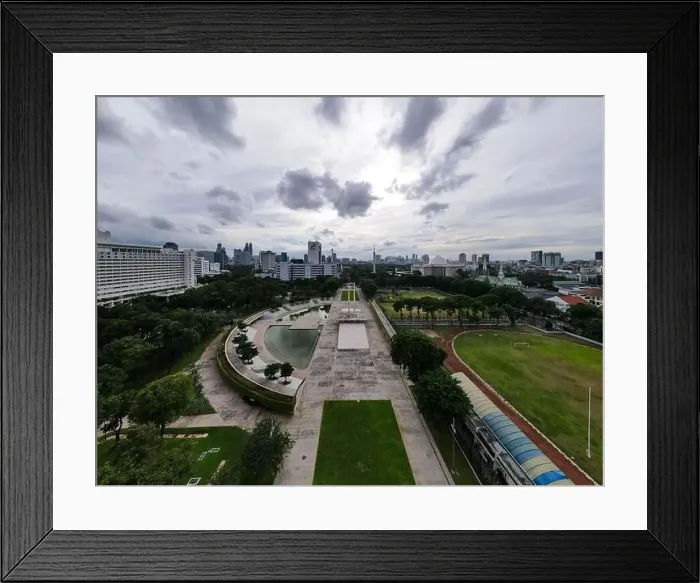 Framed Print : Aerial view of West Irian Liberation monument in downtown Jakarta and noise cloud with Jakarta cityscape Framed Print : Aerial view of West Irian Liberation monument in downtown Jakarta and noise cloud with Jakarta cityscape