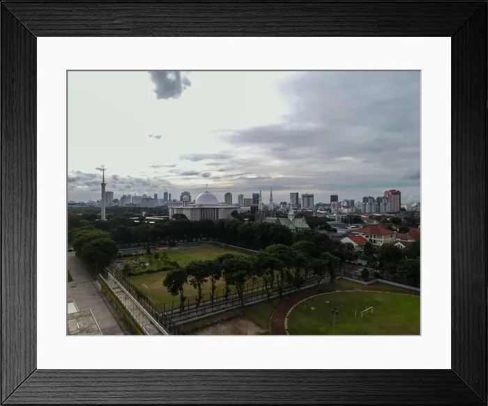 Framed Print : Aerial view of Jakarta cathedral and Istiqlal Mosque Framed Print : Aerial view of Jakarta cathedral and Istiqlal Mosque