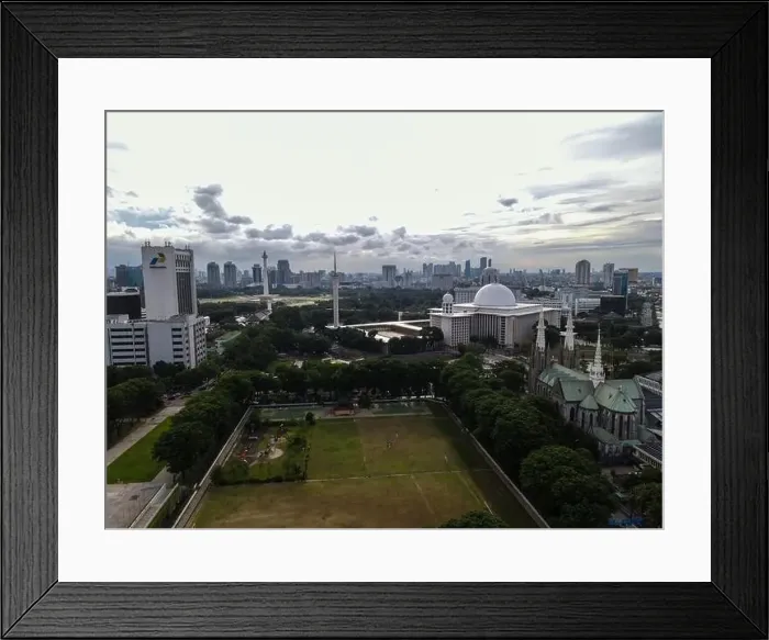 Framed Print : Aerial view of Jakarta cathedral and Istiqlal Mosque Framed Print : Aerial view of Jakarta cathedral and Istiqlal Mosque