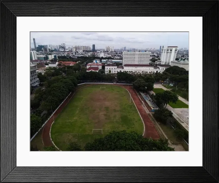 Framed Print : Aerial view of football stadium in Lapangan Banteng Framed Print : Aerial view of football stadium in Lapangan Banteng