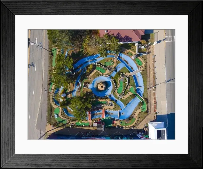 Framed Print : Top view of Paragon Minigolf in Nantucket Beach in town of Hull, Massachusetts MA, USA Framed Print : Top view of Paragon Minigolf in Nantucket Beach in town of Hull, Massachusetts MA, USA