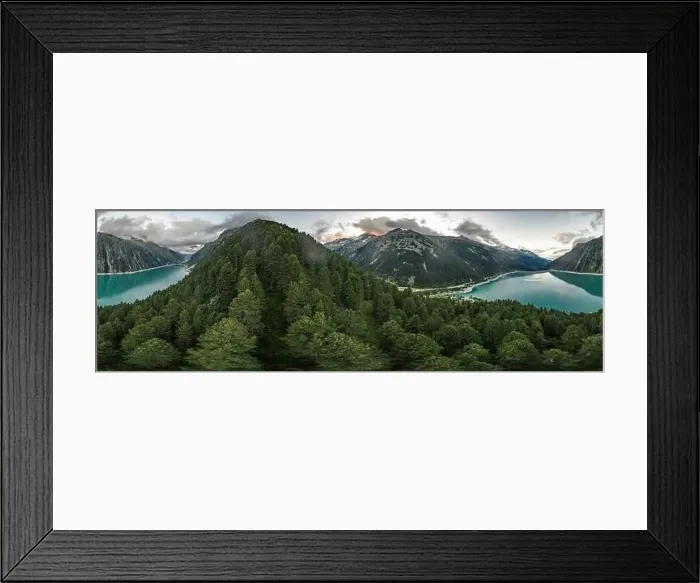 Framed Print : 360 Aerial panorama drone shot of Schlegeisspeicher resevoir with galcier view at dusk Framed Print : 360 Aerial panorama drone shot of Schlegeisspeicher resevoir with galcier view at dusk