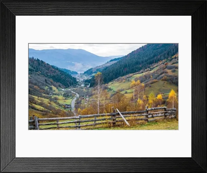 Framed Print : Bewitching beautiful summer landscape of a green meadow on a hill overlooking a dense coniferous forest Framed Print : Bewitching beautiful summer landscape of a green meadow on a hill overlooking a dense coniferous forest