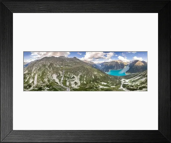 Framed Print : 360 aerial panorama view of Glacier reservoir in Zillertal Alps in Austria Framed Print : 360 aerial panorama view of Glacier reservoir in Zillertal Alps in Austria