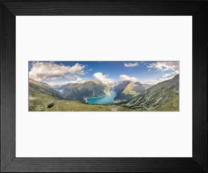 Framed Print : Aerial panoramic shot of Schlegeisspeicher glacier reservoir in zillertal alps in Austria Framed Print : Aerial panoramic shot of Schlegeisspeicher glacier reservoir in zillertal alps in Austria