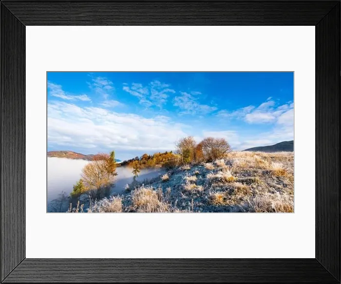 Framed Print : Sunrise over mountain hils covered with gray mist Framed Print : Sunrise over mountain hils covered with gray mist