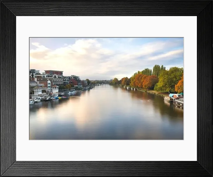 Framed Print : Aerial view above the River Thames surrounded by trees and buildings Framed Print : Aerial view above the River Thames surrounded by trees and buildings