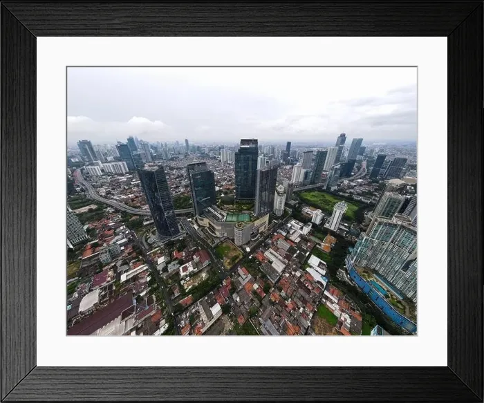 Framed Print : Aerial view of Lotte Shopping Avenue building in Jakarta and noise cloud with cityscape Framed Print : Aerial view of Lotte Shopping Avenue building in Jakarta and noise cloud with cityscape