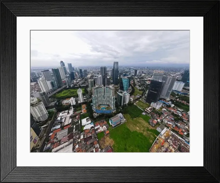 Framed Print : Aerial view of bellagio boutique mall building in Jakarta and noise cloud with cityscape Framed Print : Aerial view of bellagio boutique mall building in Jakarta and noise cloud with cityscape
