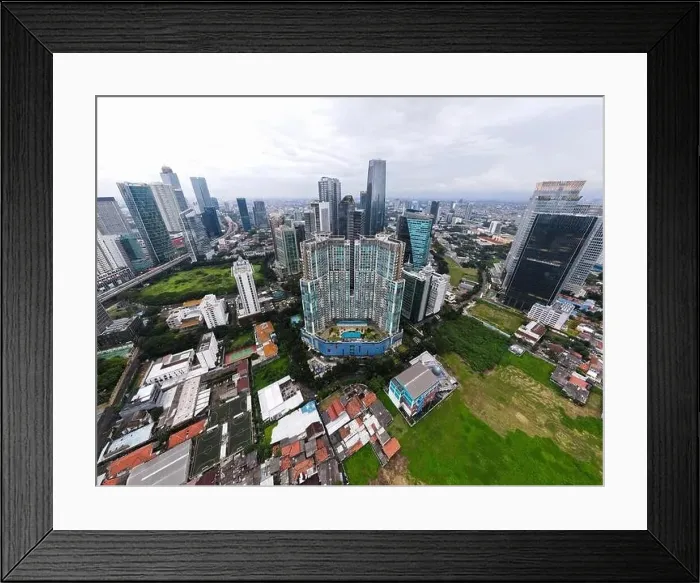 Framed Print : Aerial view of bellagio boutique mall building in Jakarta and noise cloud with cityscape Framed Print : Aerial view of bellagio boutique mall building in Jakarta and noise cloud with cityscape