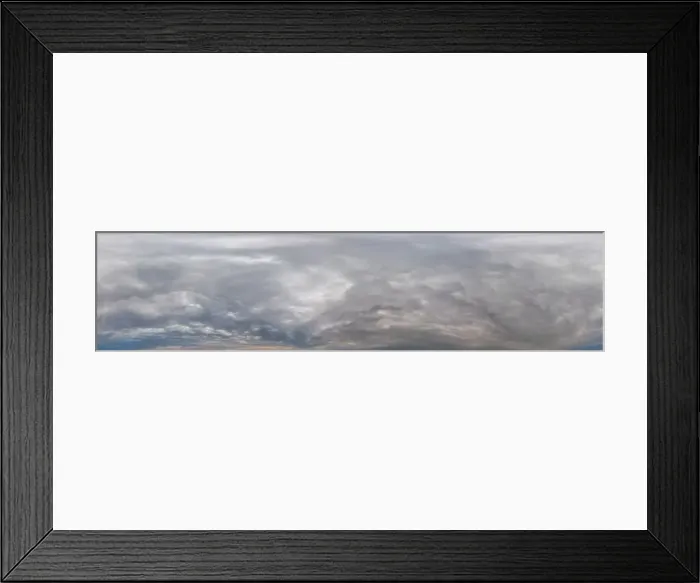Framed Print : Sky panorama on overcast rainy day with low clouds in seamless spherical equirectangular format