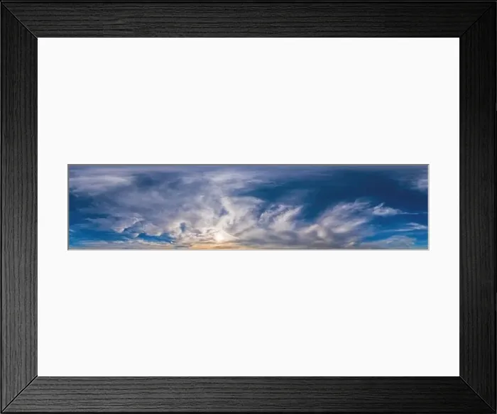 Framed Print : Sunset sky panorama with Cirrus clouds in Seamless spherical equirectangular format Framed Print : Sunset sky panorama with Cirrus clouds in Seamless spherical equirectangular format
