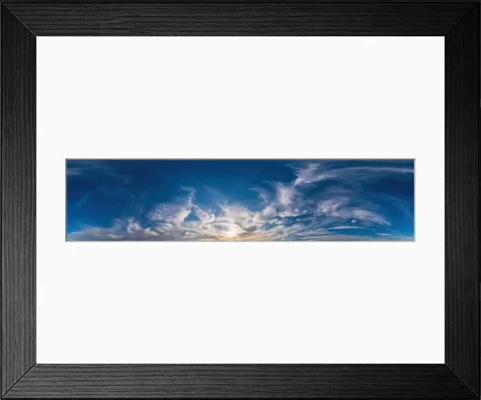 Framed Print : Sunset sky panorama with Cirrus clouds in Seamless spherical equirectangular format Framed Print : Sunset sky panorama with Cirrus clouds in Seamless spherical equirectangular format