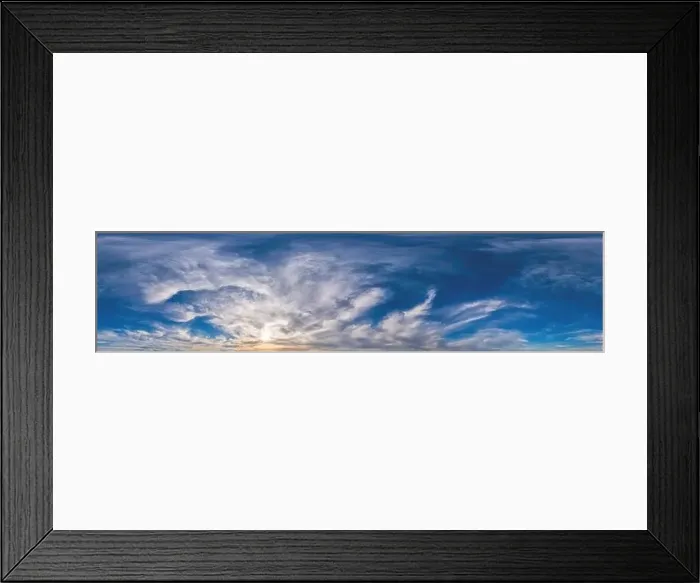Framed Print : Sunset sky panorama with Cirrus clouds in Seamless spherical equirectangular format Framed Print : Sunset sky panorama with Cirrus clouds in Seamless spherical equirectangular format
