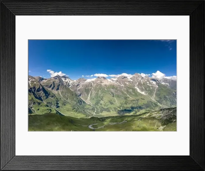 Framed Print : Aerial view of Grossglockner mountain range with serpentine Taxenbacher Fusch high alpine road in Austria Framed Print : Aerial view of Grossglockner mountain range with serpentine Taxenbacher Fusch high alpine road in Austria
