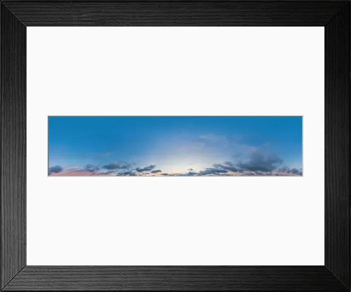 Framed Print : Sky panorama on sunset with Stratocumulus clouds in Seamless spherical equirectangular format as full zenith for use in Framed Print : Sky panorama on sunset with Stratocumulus clouds in Seamless spherical equirectangular format as full zenith for use in