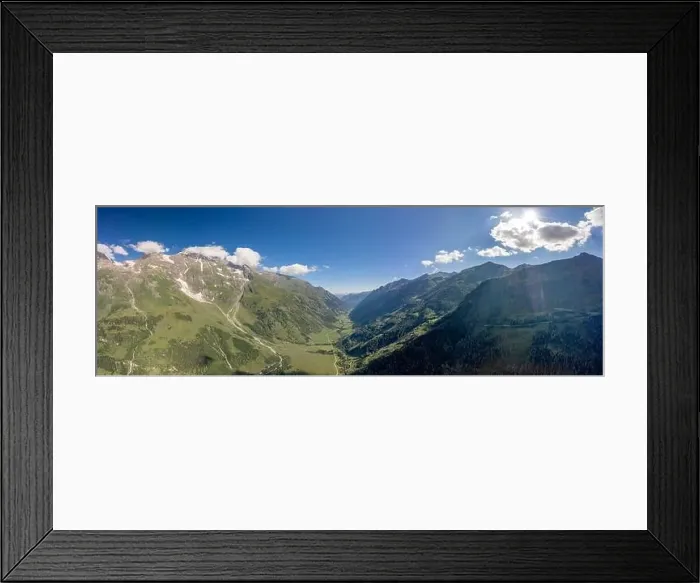 Framed Print : Panoramic aerial view of Taxenbacher Fusch high alpine road in Grossglockner mountain valley in Austria summer Framed Print : Panoramic aerial view of Taxenbacher Fusch high alpine road in Grossglockner mountain valley in Austria summer