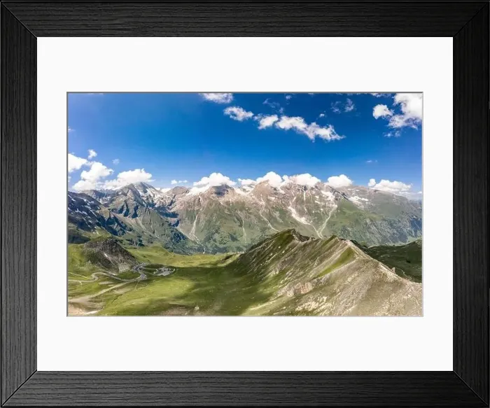 Framed Print : Aerial drone view of Grossglockner mountain range with serpentine high alpine road in Austria