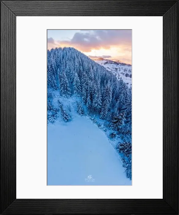Framed Print : Rolling Clouds At Dense Spruce Coniferous Forest On Snowy White Hill Slope In Winter During Sunset Framed Print : Rolling Clouds At Dense Spruce Coniferous Forest On Snowy White Hill Slope In Winter During Sunset