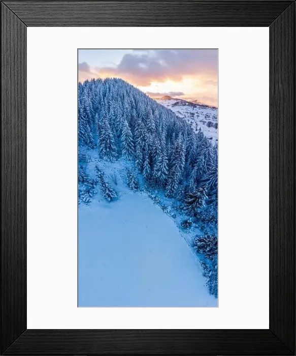 Framed Print : Rolling Clouds At Dense Spruce Coniferous Forest On Snowy White Hill Slope In Winter During Sunset Framed Print : Rolling Clouds At Dense Spruce Coniferous Forest On Snowy White Hill Slope In Winter During Sunset