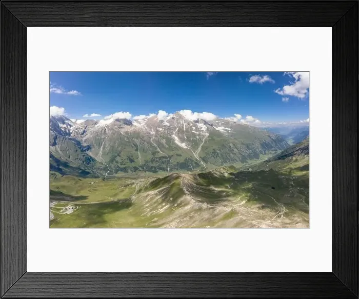Framed Print : Aerial drone shot of mountain range in Grossglockner in Austria Summer