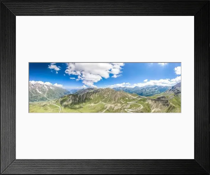 Framed Print : Aerial panoramic view of serpentine Taxenbacher Fusch high alpine road in Grossglockner in Austria Framed Print : Aerial panoramic view of serpentine Taxenbacher Fusch high alpine road in Grossglockner in Austria