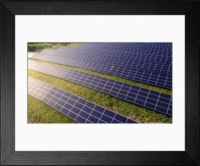 Framed Print : Solar Power Station in Green Field on Sunny day Framed Print : Solar Power Station in Green Field on Sunny day