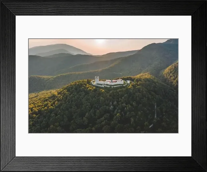 Framed Print : Aerial drone shot of Oltar Domovine ston fortress castle on top of Zagreb uptown hill Framed Print : Aerial drone shot of Oltar Domovine ston fortress castle on top of Zagreb uptown hill
