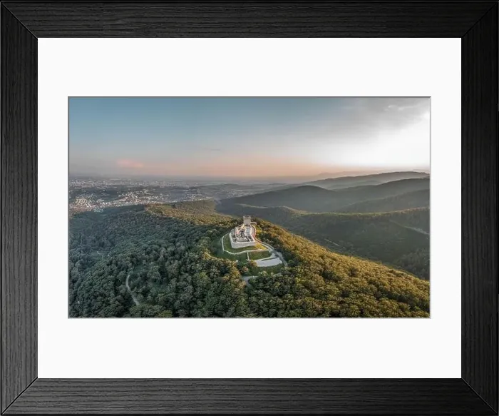 Framed Print : Aerial drone shot of Oltar Domovine ston fortress castle on top of Zagreb uptown hill Framed Print : Aerial drone shot of Oltar Domovine ston fortress castle on top of Zagreb uptown hill