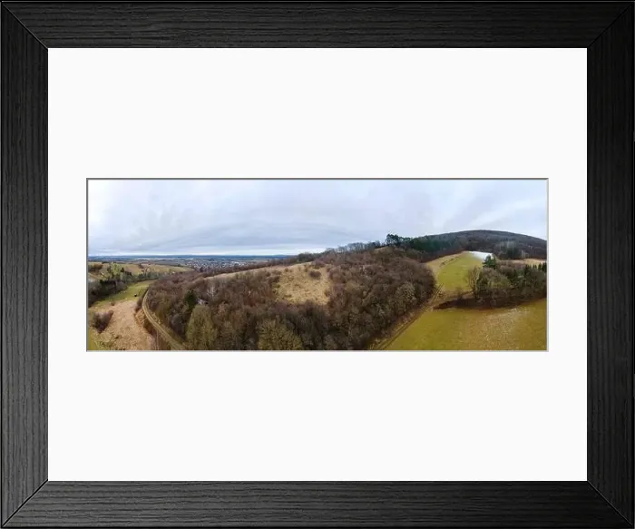 Framed Print : aerial drone panorama of green hills with a little snow in Lower Austria at the edge of the Vienna Woods near Vienna Framed Print : aerial drone panorama of green hills with a little snow in Lower Austria at the edge of the Vienna Woods near Vienna