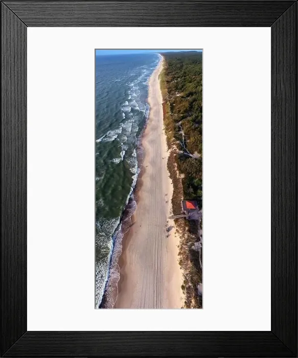 Framed Print : Aerial view over a Baltic Sea shore near Nida, vertical pano Framed Print : Aerial view over a Baltic Sea shore near Nida, vertical pano