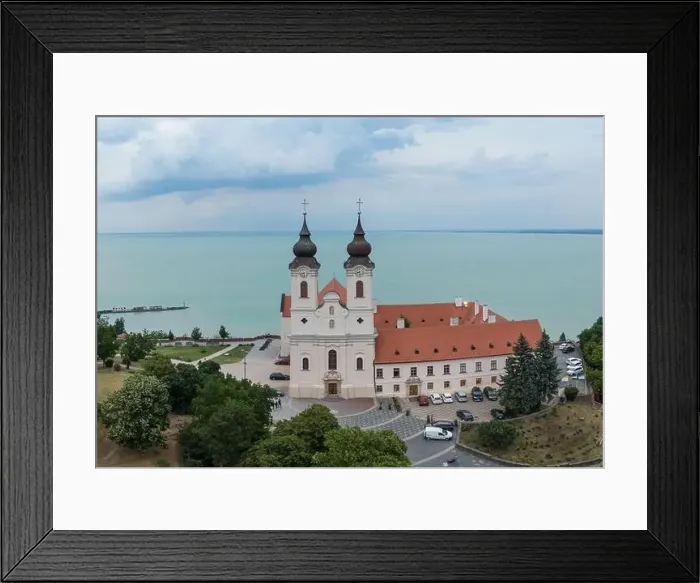 Framed Print : Aerial photo shows the historical Benedictine monastery of Tihany