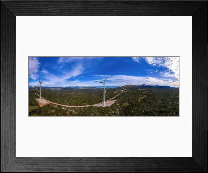 Framed Print : Wind turbines and curvy road on the hill Framed Print : Wind turbines and curvy road on the hill