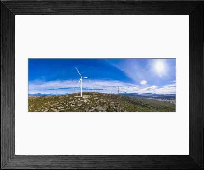 Framed Print : Wind turbines on the hill, aerial drone view Framed Print : Wind turbines on the hill, aerial drone view