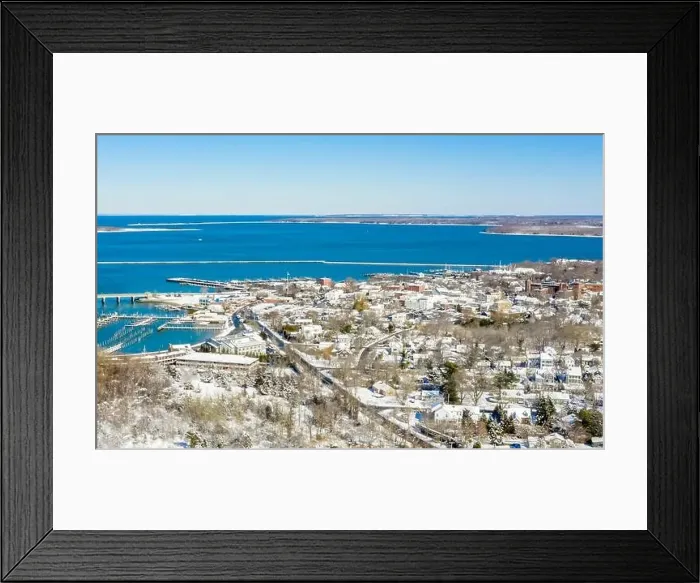 Framed Print : Aerial view of the Village of Sag Harbor on a winter day