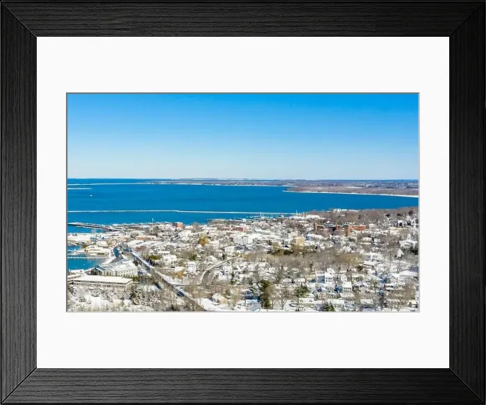 Framed Print : Aerial view of the Village of Sag Harbor on a winter day