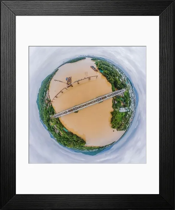 Framed Print : Aerial view of railway bridge over the river Framed Print : Aerial view of railway bridge over the river