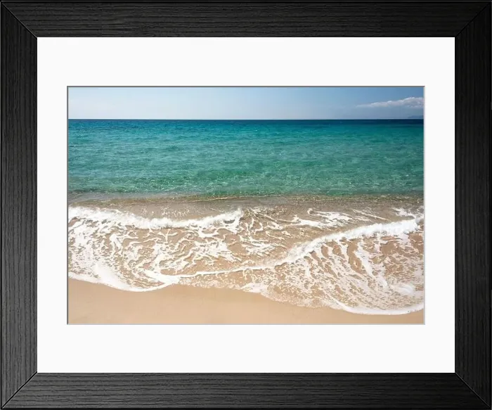 Framed Print : large golden sand dunes and crystal clear water at Piscinas beach
