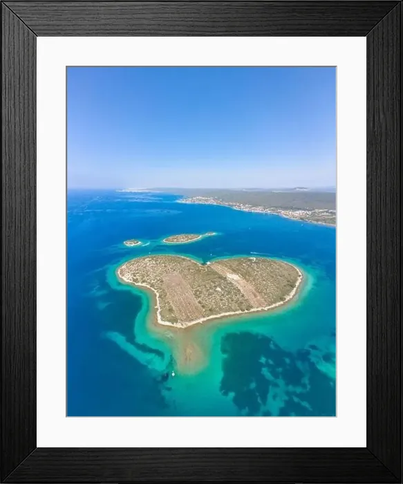 Framed Print : Aerial drone shot of heart-shaped island Galesnjak in Dalamatia Croatia Framed Print : Aerial drone shot of heart-shaped island Galesnjak in Dalamatia Croatia