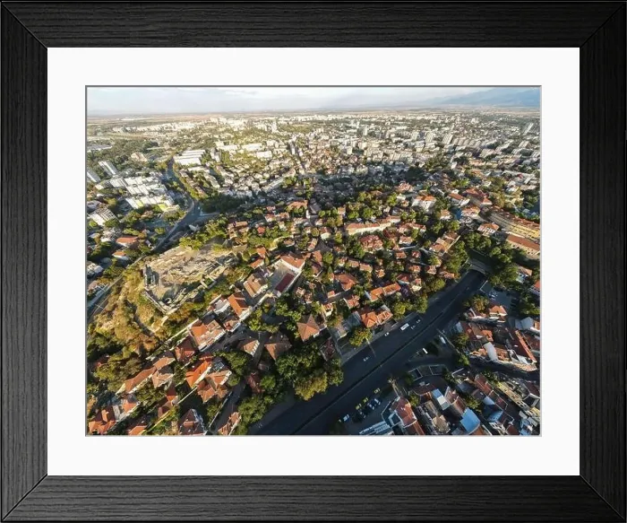 Framed Print : Aerial panoramic sunset view of City of Plovdiv, Bulgaria Framed Print : Aerial panoramic sunset view of City of Plovdiv, Bulgaria