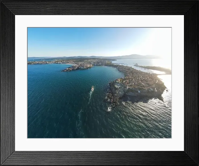 Framed Print : Amazing Aerial sunset panorama of town of Sozopol, Burgas Region, Bulgaria Framed Print : Amazing Aerial sunset panorama of town of Sozopol, Burgas Region, Bulgaria