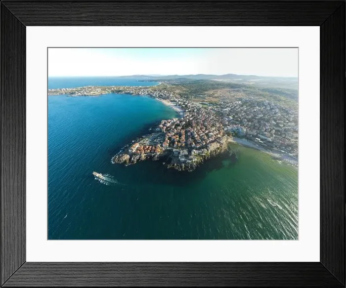Framed Print : Amazing Aerial sunset panorama of town of Sozopol, Burgas Region, Bulgaria Framed Print : Amazing Aerial sunset panorama of town of Sozopol, Burgas Region, Bulgaria